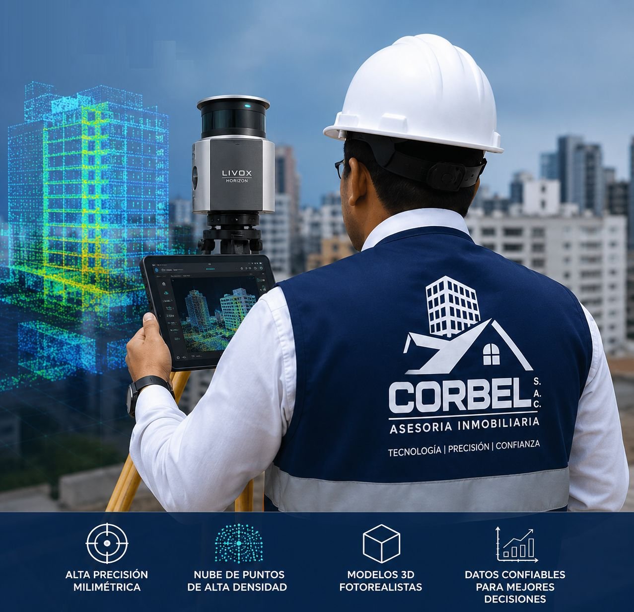 Ingeniero de CORBEL realizando levantamiento LiDAR